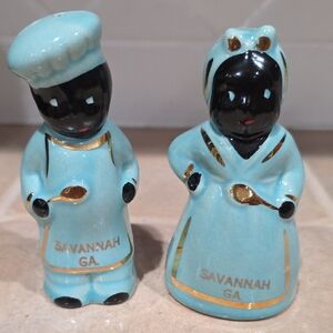Vintage America Black Cooks Salt And Peppers Ceramic